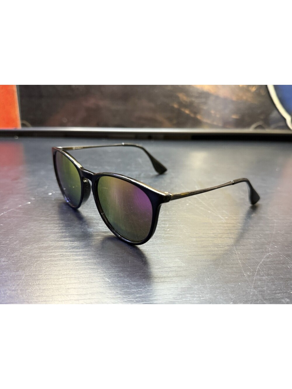 SUNGAIT 1587 C1 Black Round Sunglasses Mirrored Gradient Lens 52-20 140